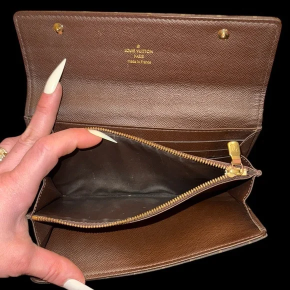 Louis Vuitton Wallet Mini Lin Brown Monogram Sarah Long Double Snap Continental - Picture 9 of 14